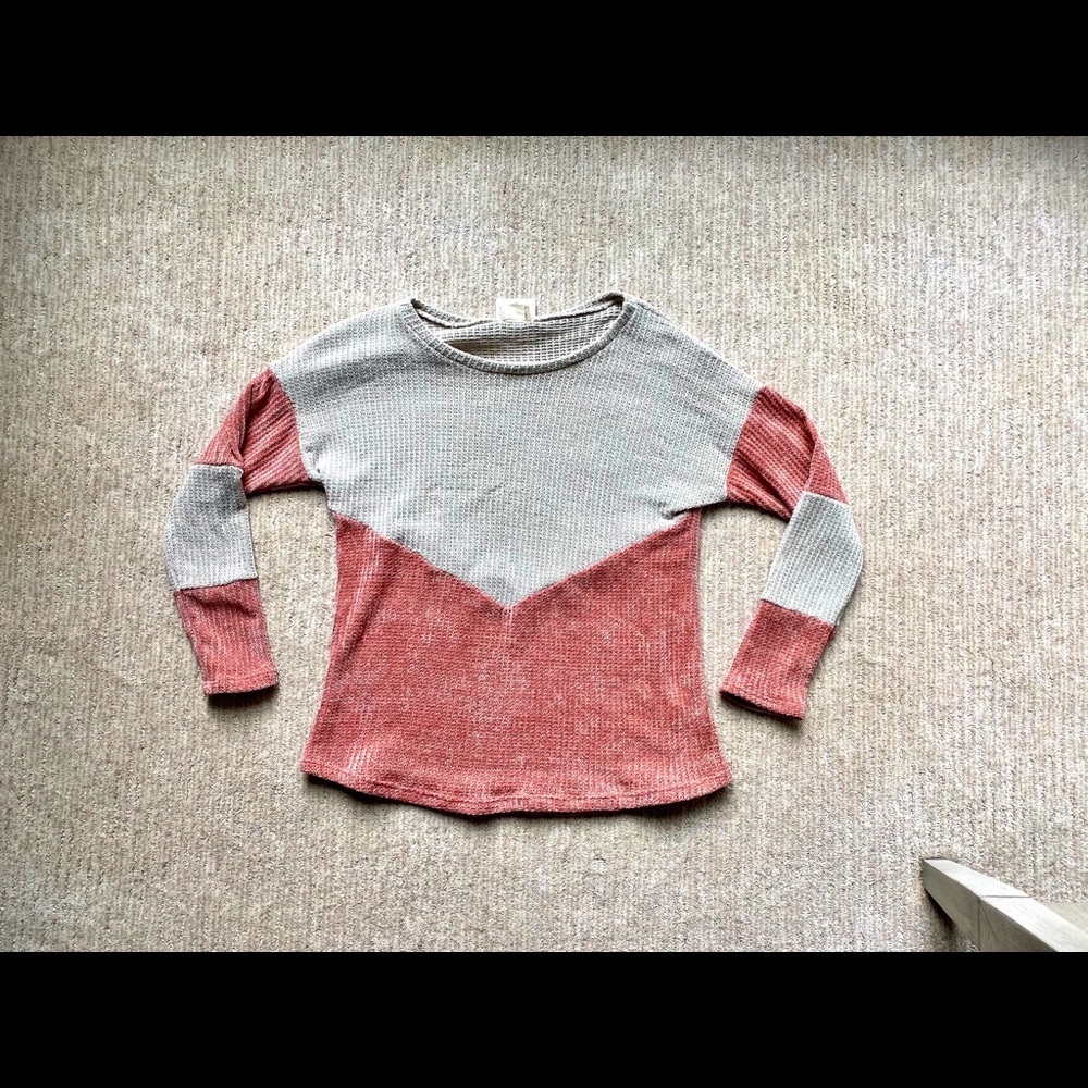 Mauve Chevron Color Block Sweater